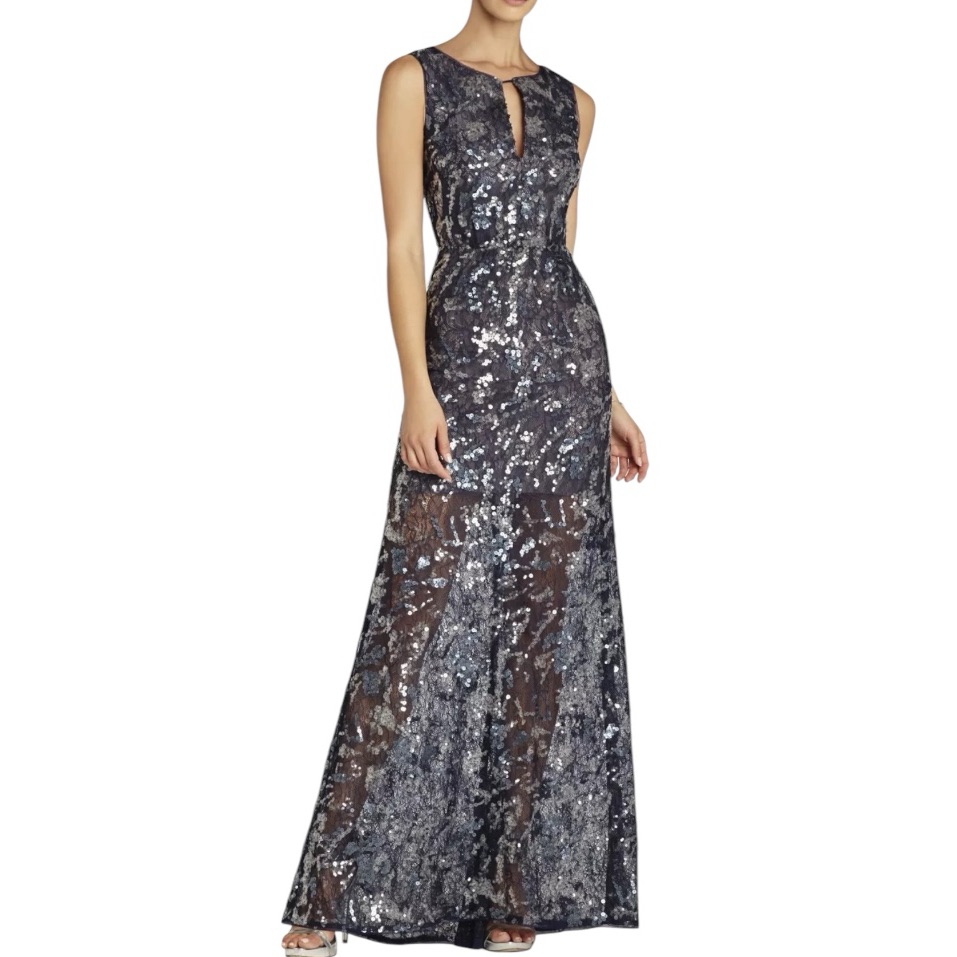 Bcbgmaxazria Hanna Sleeveless Sequin Gown Pac Blue Size 4 Nwt